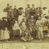 Group of unnamed Aboriginal men women & children at St Clair near Singleton, first AIM station 1903. SLNSW